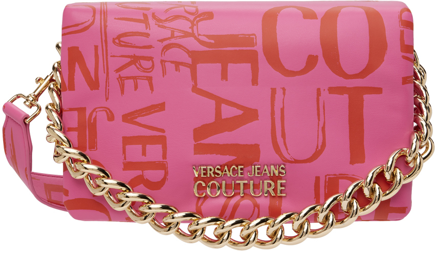 Versace Jeans Couture Pink & Orange Doodle Logo Bag In Epr7 Hot Pink + Tige