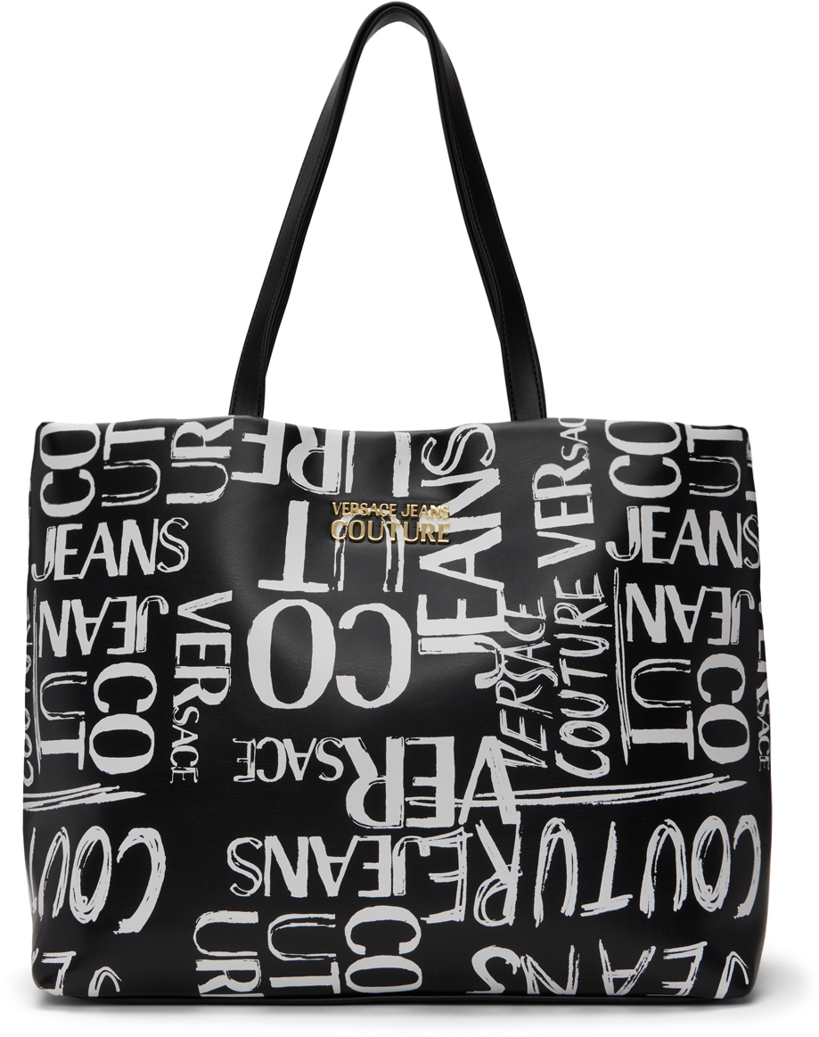 Versace Jeans Couture: Black Printed Tote | SSENSE Canada
