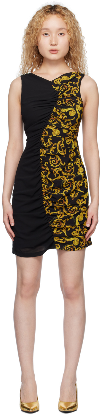 Shop Versace Jeans Couture Black Printed Minidress In Eg89 Black/gold