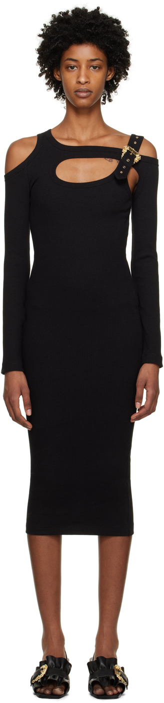 Versace Jeans Couture: Black Baroque Buckle Midi Dress | SSENSE