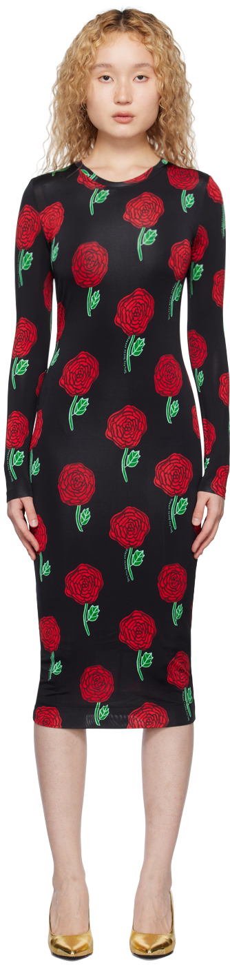 Black Roses Midi Dress By Versace Jeans Couture On Sale