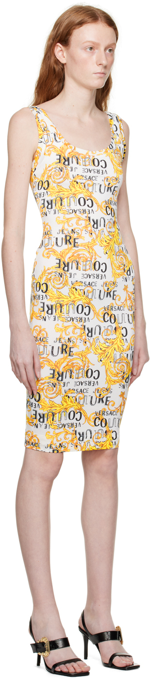 Versace Jeans Couture Logo-print Midi Dress In Eg03 White + Gold