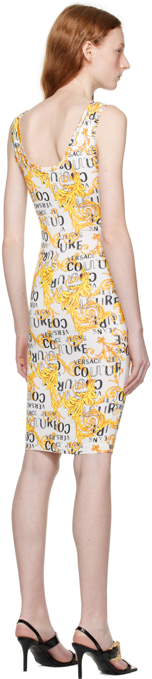 Versace Jeans Couture Logo-print Midi Dress In Eg03 White + Gold