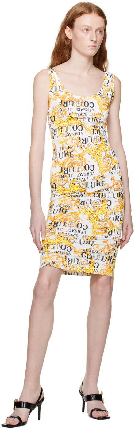 Versace Jeans Couture Logo-print Midi Dress In Eg03 White + Gold