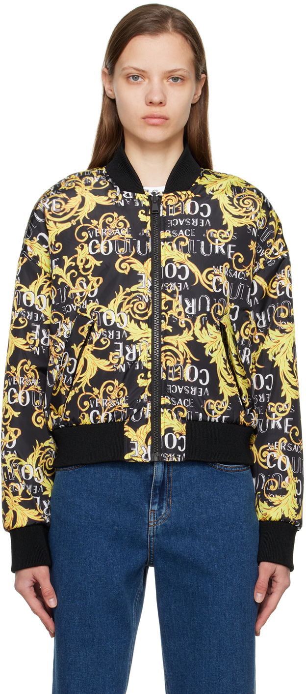 Black Reversible Graphic Bomber Jacket