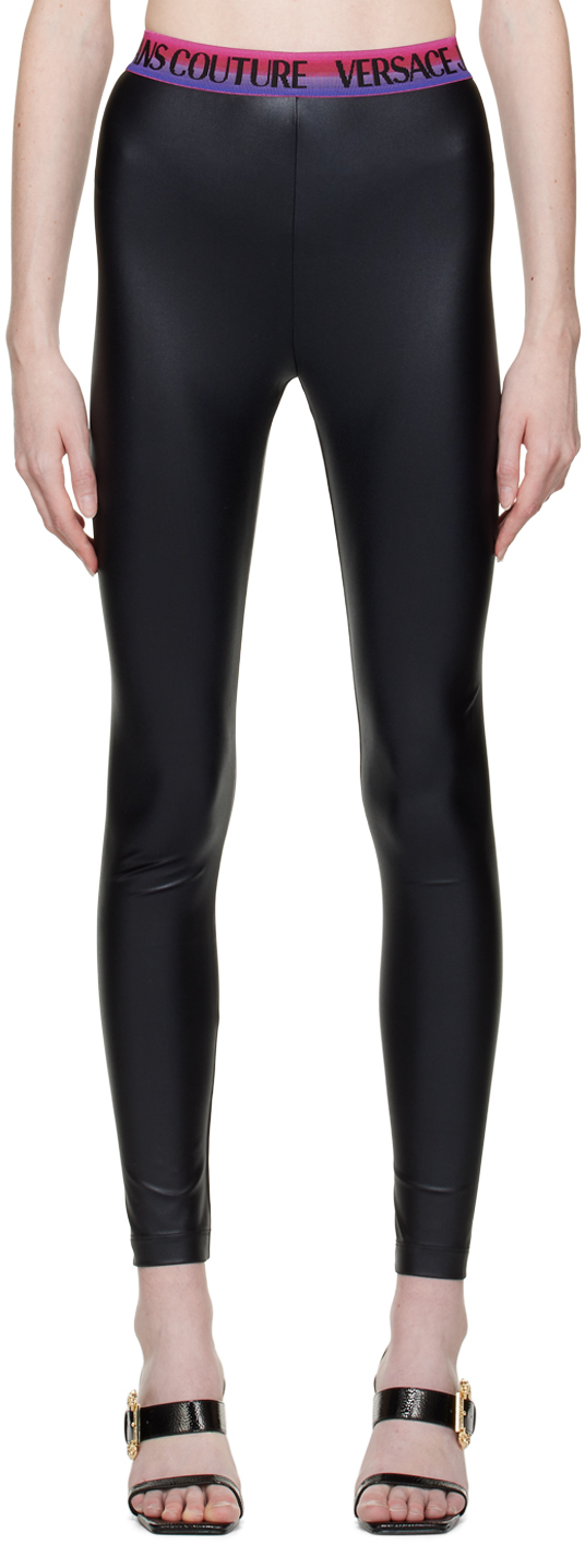 Versace Jeans Couture Black Jacquard Leggings In E899 Black