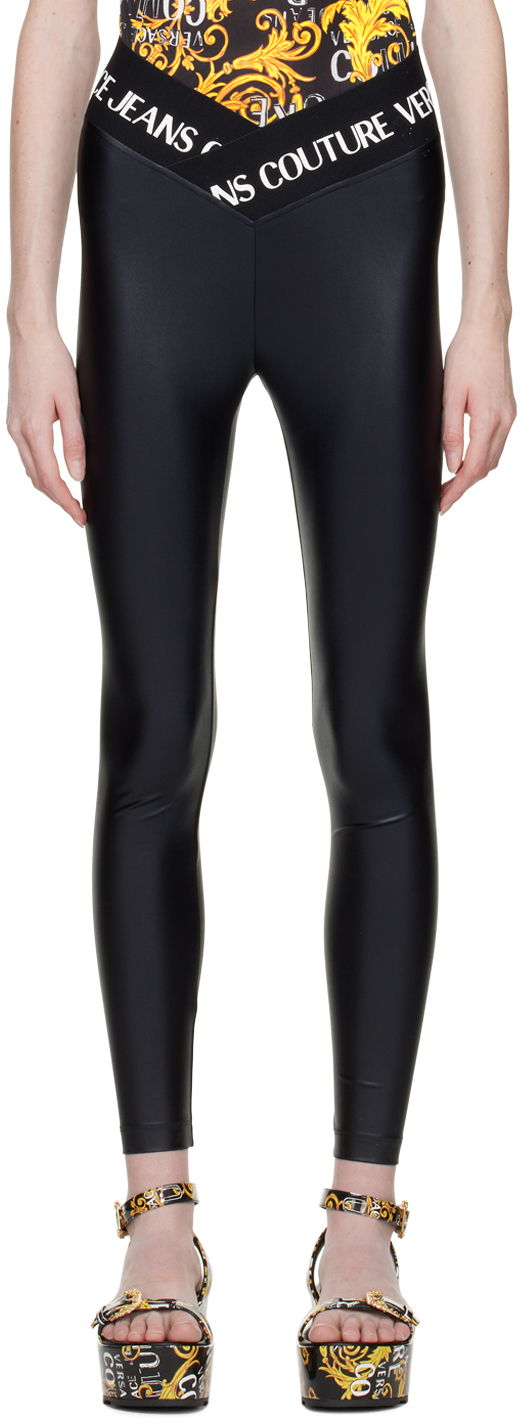 Versace Jeans Couture Black Asymmetric Leggings In E899 Black