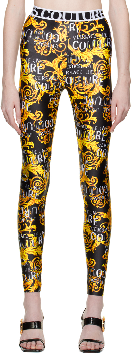 Black Graphic Leggings by Versace Jeans Couture on Sale