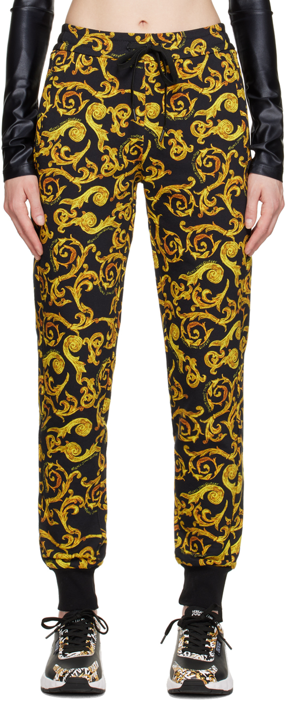 Versace Jeans Couture Black Sketch Couture Lounge Pants In Eg89 Black/gold