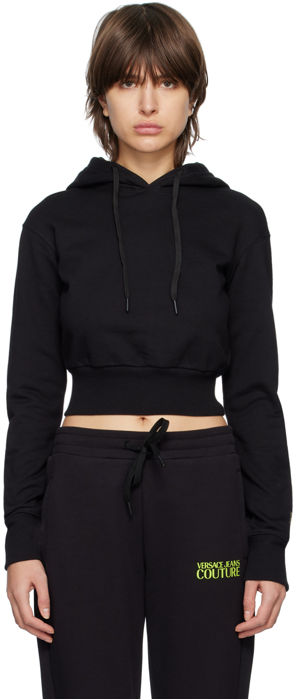 Versace Jeans Couture Black Drawstring Hoodie In E899 Black