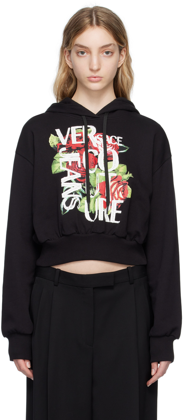 Versace Jeans Couture Black Graphic Hoodie In Schwarz