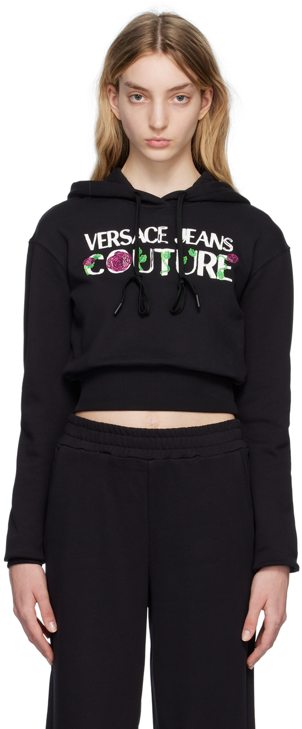 Versace Jeans Couture Black Roses Hoodie In E899 Black