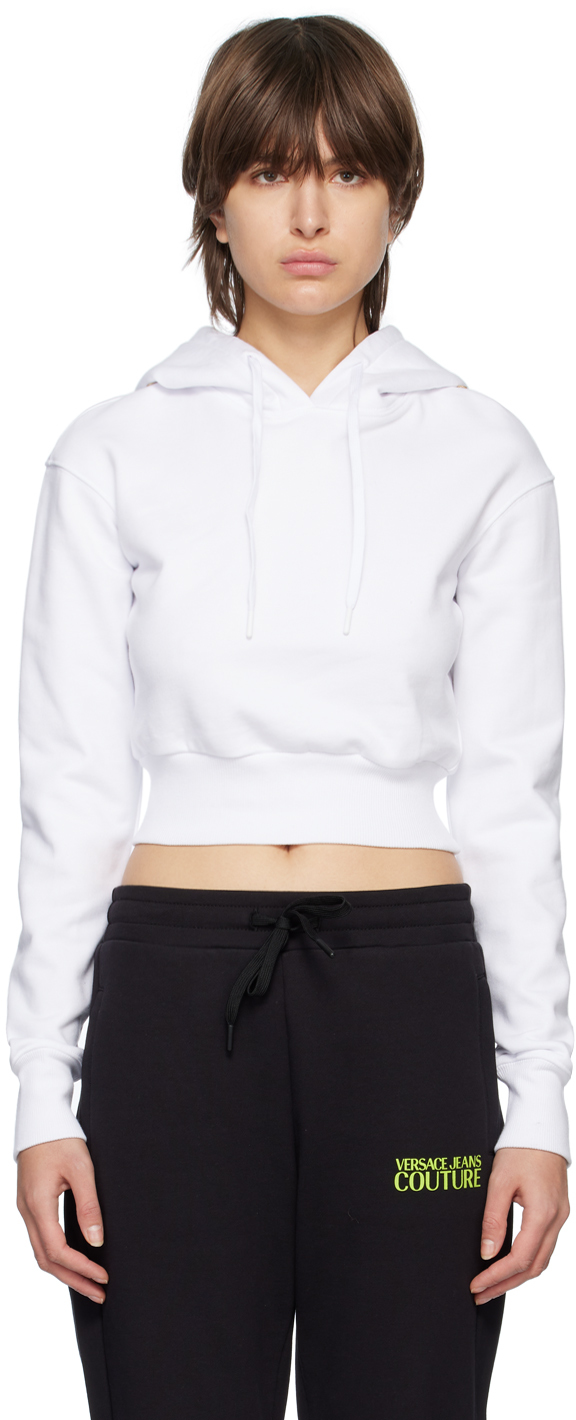 Versace Jeans Couture White Drawstring Hoodie In E003 White