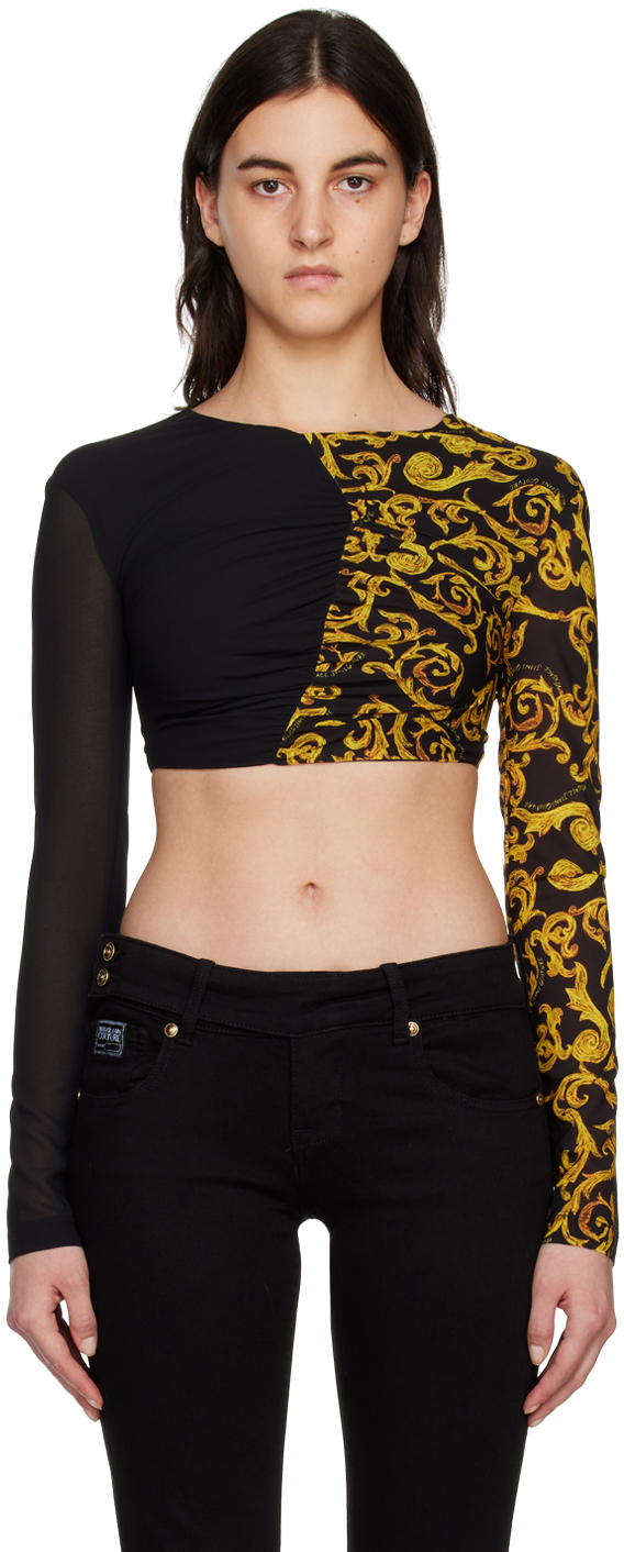 Versace Jeans Couture Black & Yellow Cropped Blouse