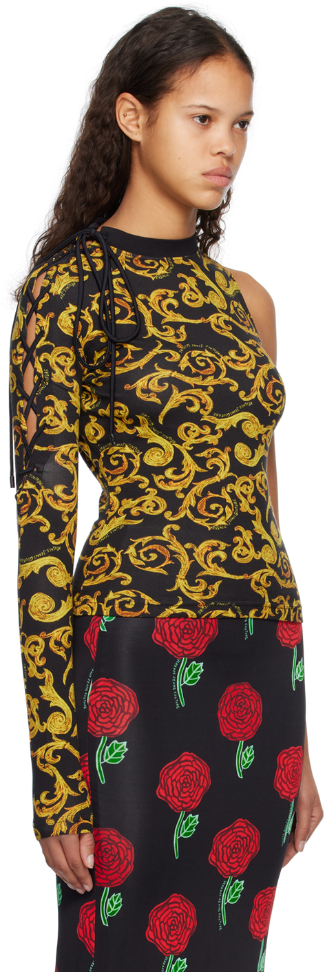 Versace Jeans Couture Multicolor Printed Long Sleeve T-shirt In Eg89 Black/gold