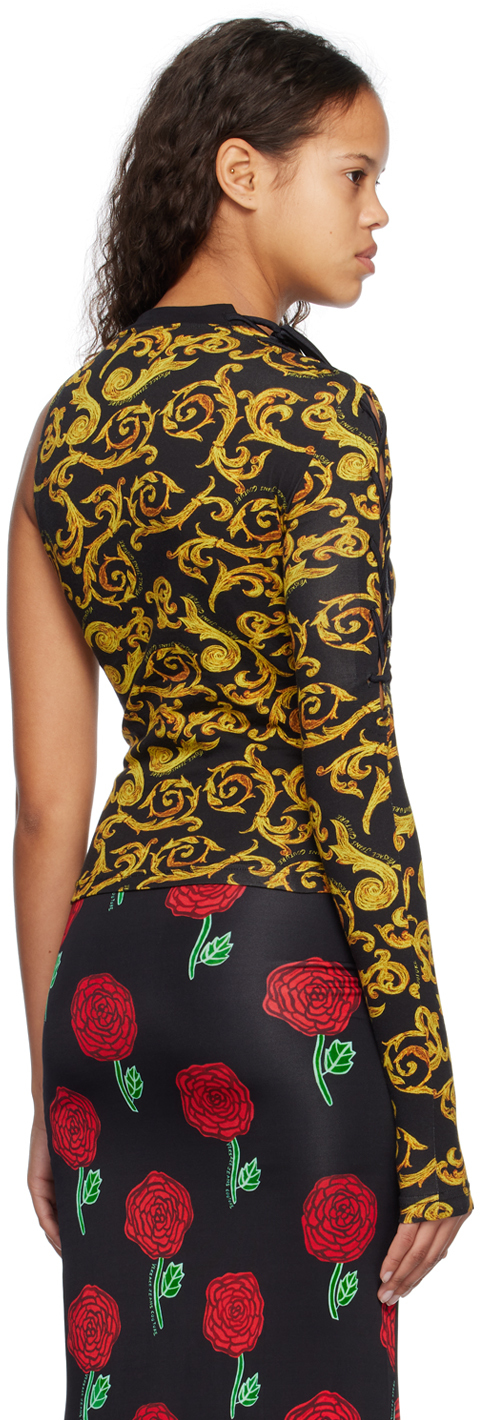 Versace Jeans Couture Multicolor Printed Long Sleeve T-shirt In Eg89 Black/gold