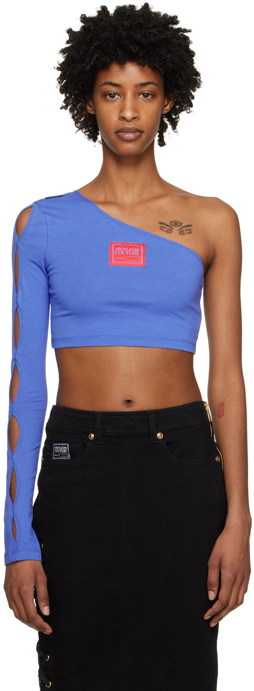 Versace Jeans Couture Blue Single-shoulder Long Sleeve T-shirt In E244 Periwinkle