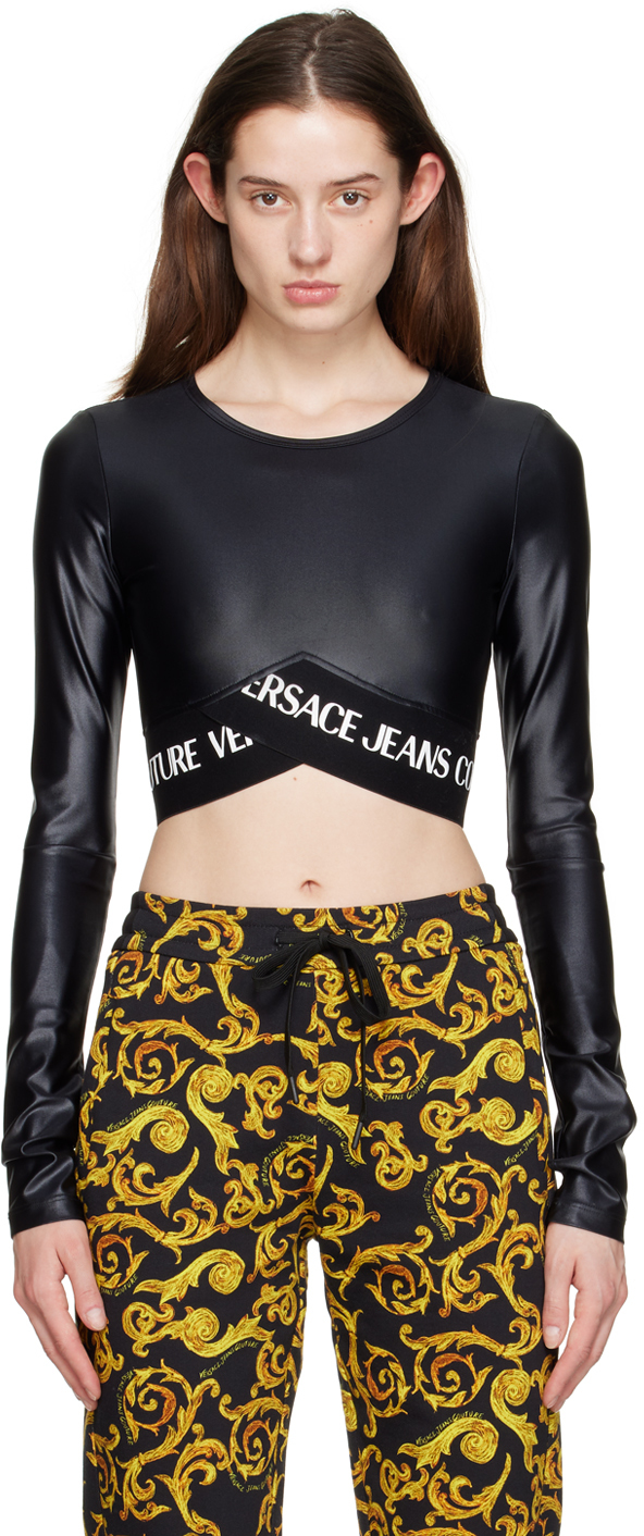 Versace Jeans Couture Black Shiny Long Sleeve T-Shirt