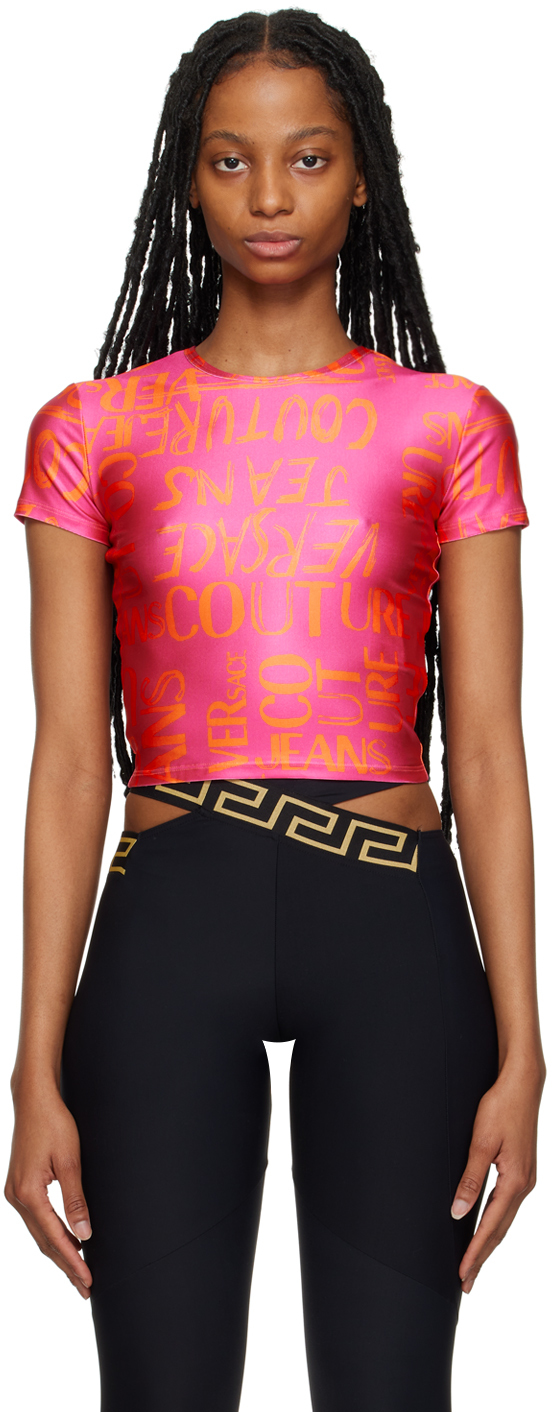 Versace Jeans Couture Pink Printed T-shirt In E406 Hot Pink