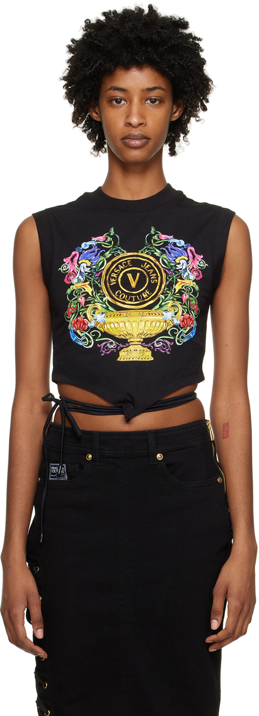 Versace Jeans Couture Graphic-print Crop Top In Black