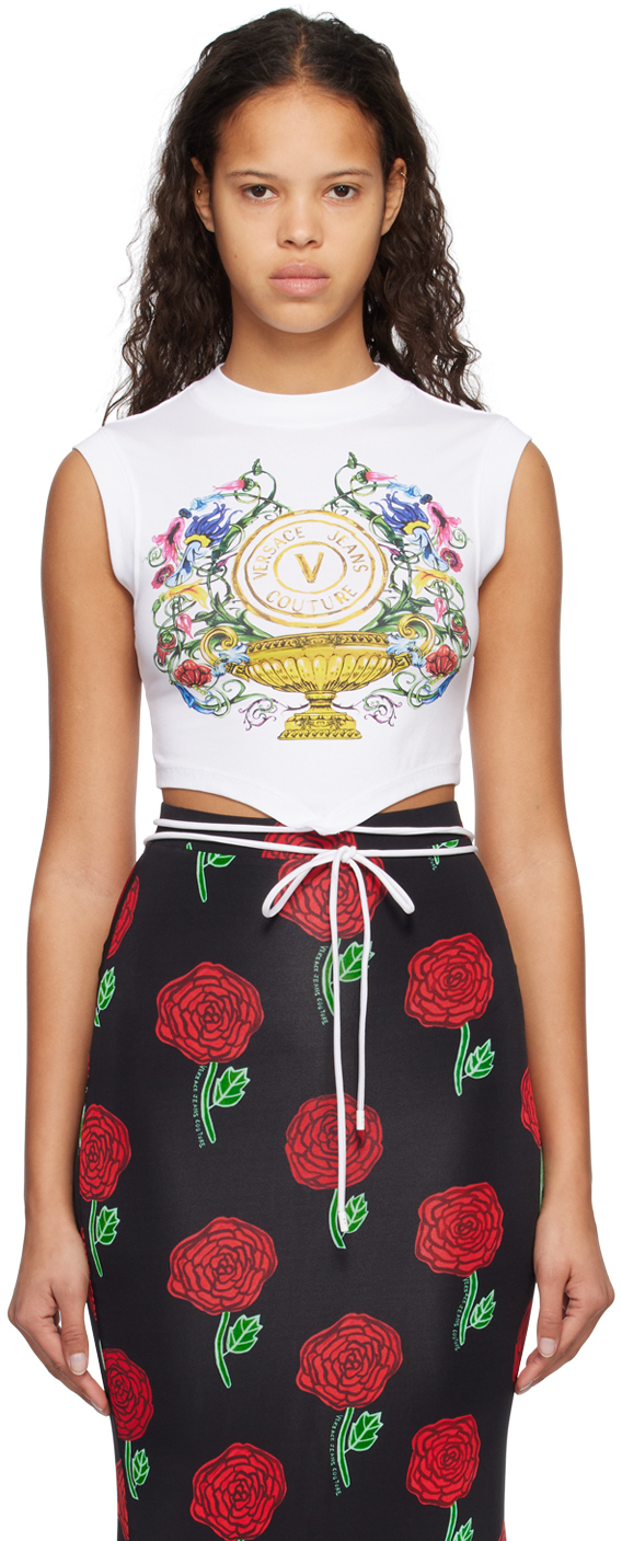 Versace Jeans Couture White Printed T-shirt In Eg03 White + Gold