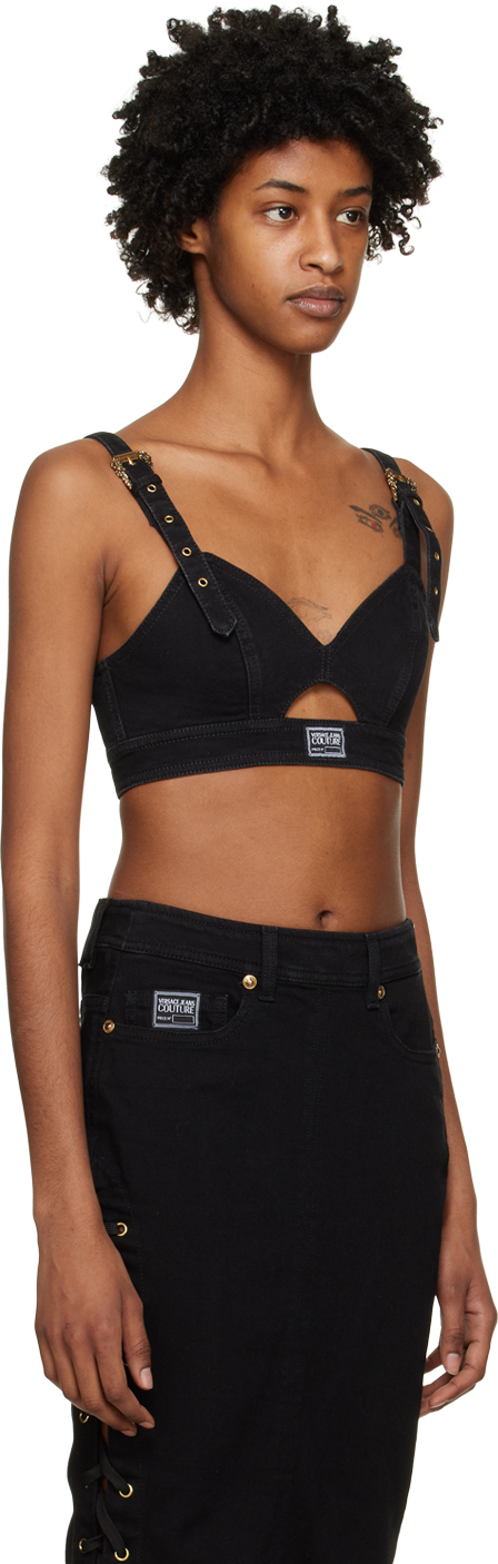 VERSACE JEANS COUTURE BLACK CROP DENIM TANK TOP