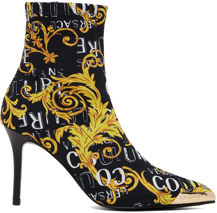 Versace Jeans Couture Black & Yellow Scarlett Boots In Eg89 Black/gold