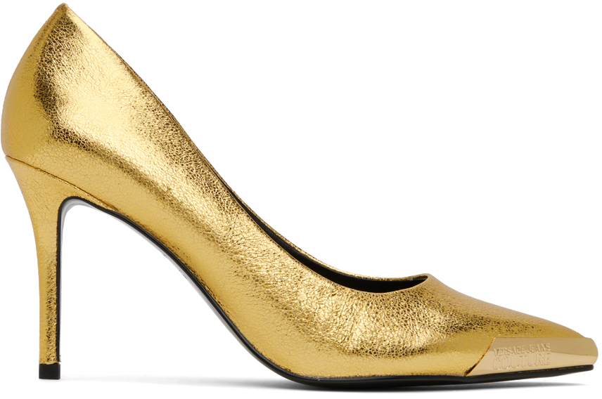 Shop Versace Jeans Couture Gold Crackle Heels In E948 Gold