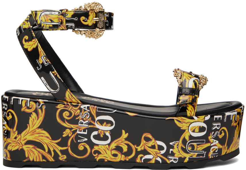 Versace Jeans Couture Black & Gold Mallory Sandals