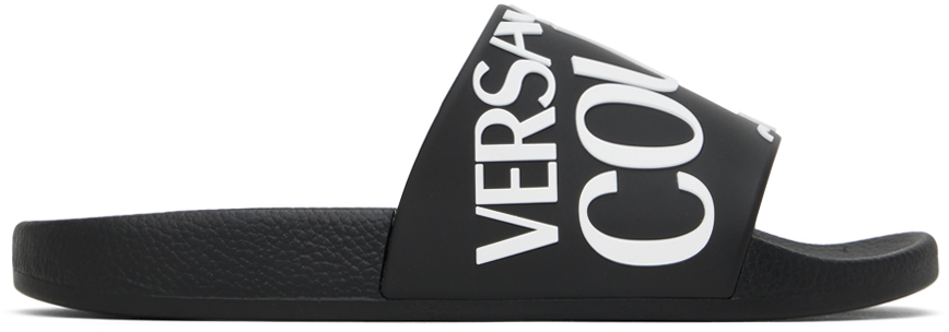 Versace Jeans Couture Black Embossed Pool Slides In E899 Black