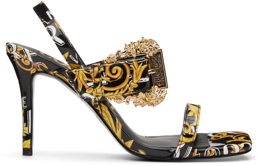 Withered falme sukker Black & Gold Emily Heeled Sandals by Versace Jeans Couture on Sale