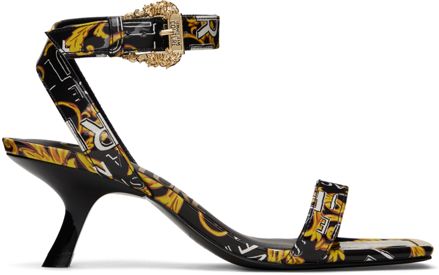Versace Jeans Couture Black & Gold Fiona Heeled Sandals
