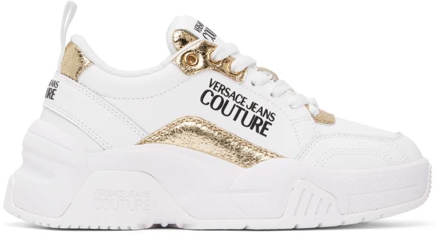 Versace Jeans Couture White & Gold Stargaze Sneakers In 白色