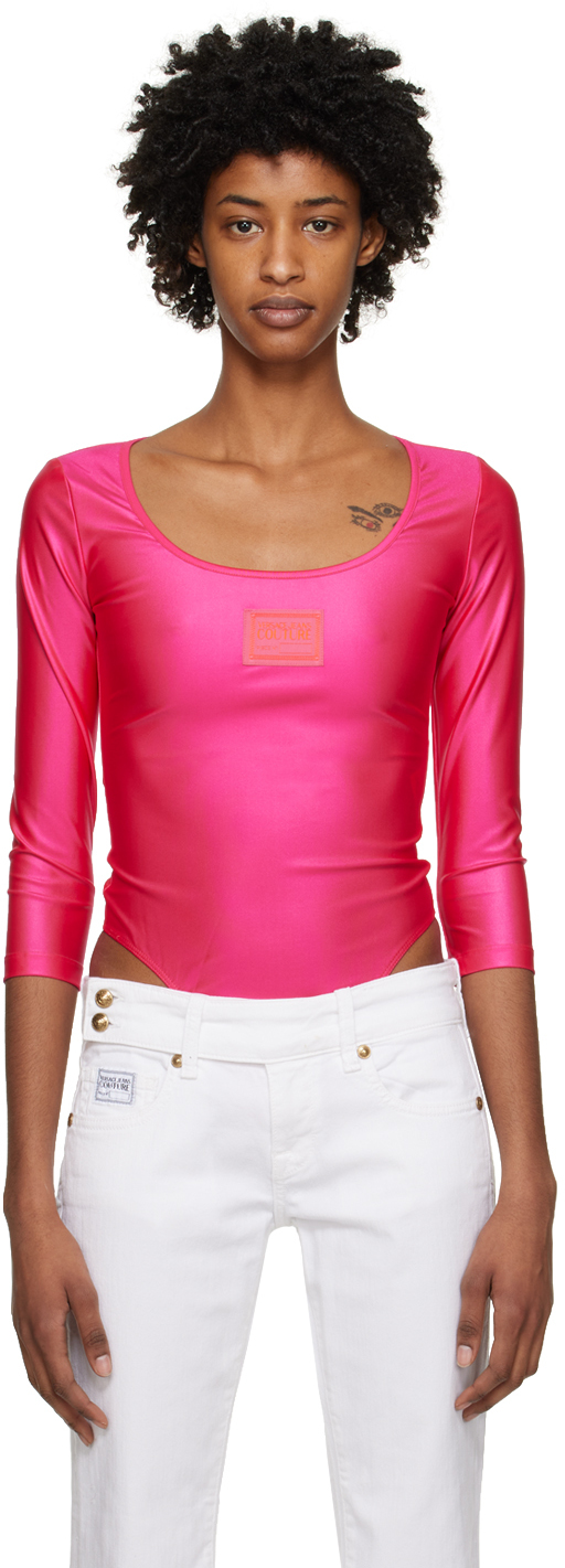 Versace Jeans Couture Pink Patch Bodysuit In E406 Hot Pink
