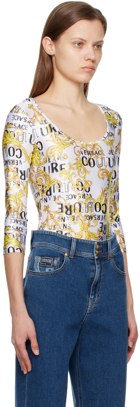 VERSACE JEANS COUTURE WHITE GRAPHIC BODYSUIT 