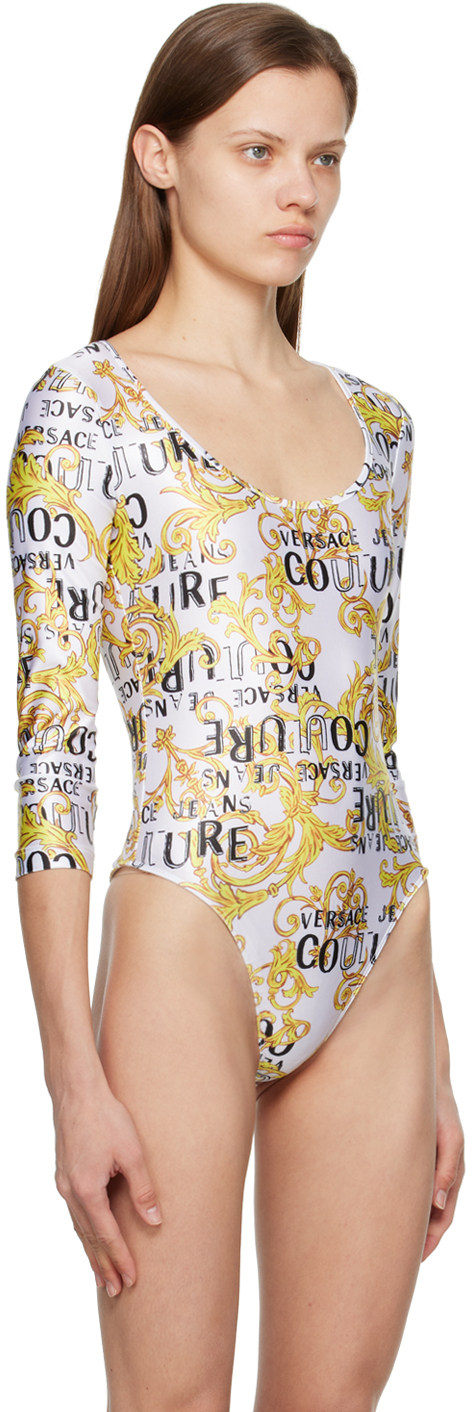 VERSACE JEANS COUTURE WHITE GRAPHIC BODYSUIT 