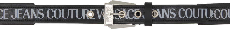 Versace Jeans Couture Black Logo Belt In Epv3 Black + Grey