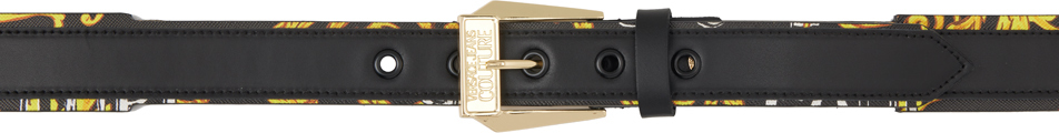 Versace Jeans Couture Black & Yellow Logo Belt In Eg89 Black/gold