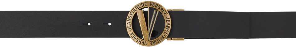 Versace Jeans Couture Black V-emblem Round Reversible Belt In E899 Black