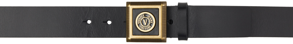 Versace Jeans Couture Black V-emblem Belt In Epk3 Black + Gold