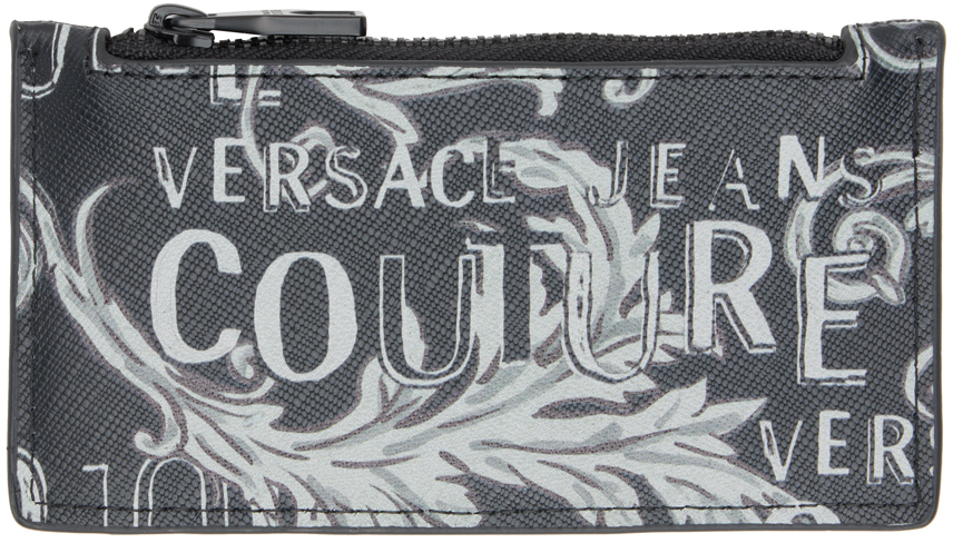 Versace Jeans Couture Black Logo Couture Card Holder In Epv3 Black + Grey