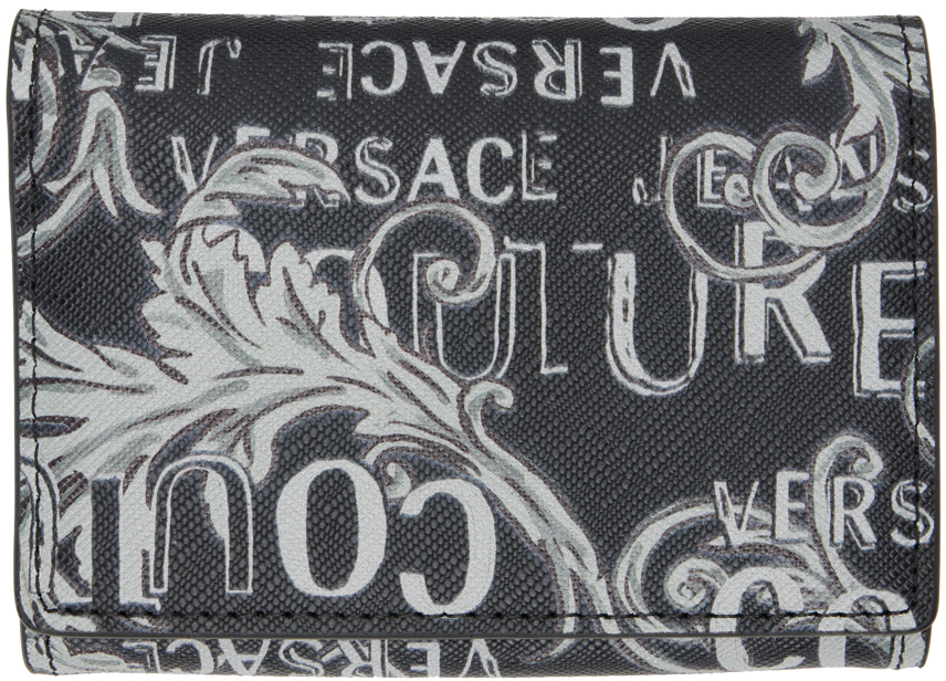 Versace Jeans Couture Black Logo Couture Bifold Wallet In Epv3 Black + Grey