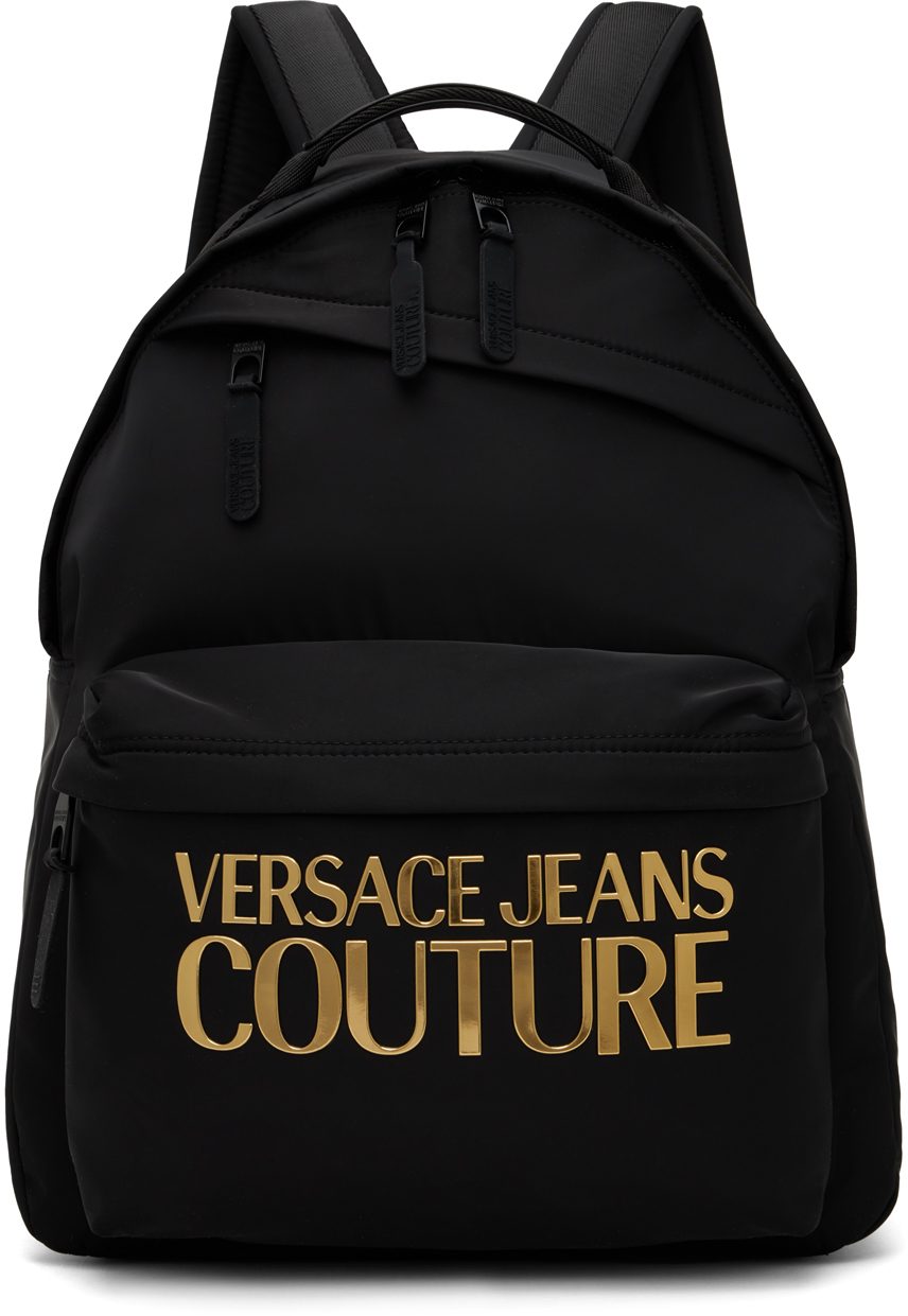 Versace Jeans Couture Black Range Backpack In Black,gold