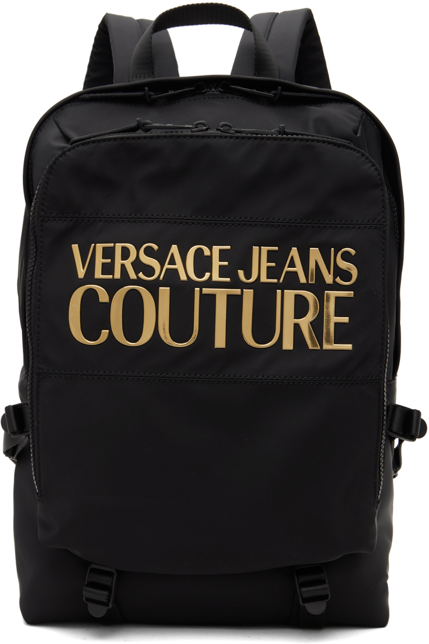 Versace Jeans Couture Black Range Backpack In Eg89 Black/gold