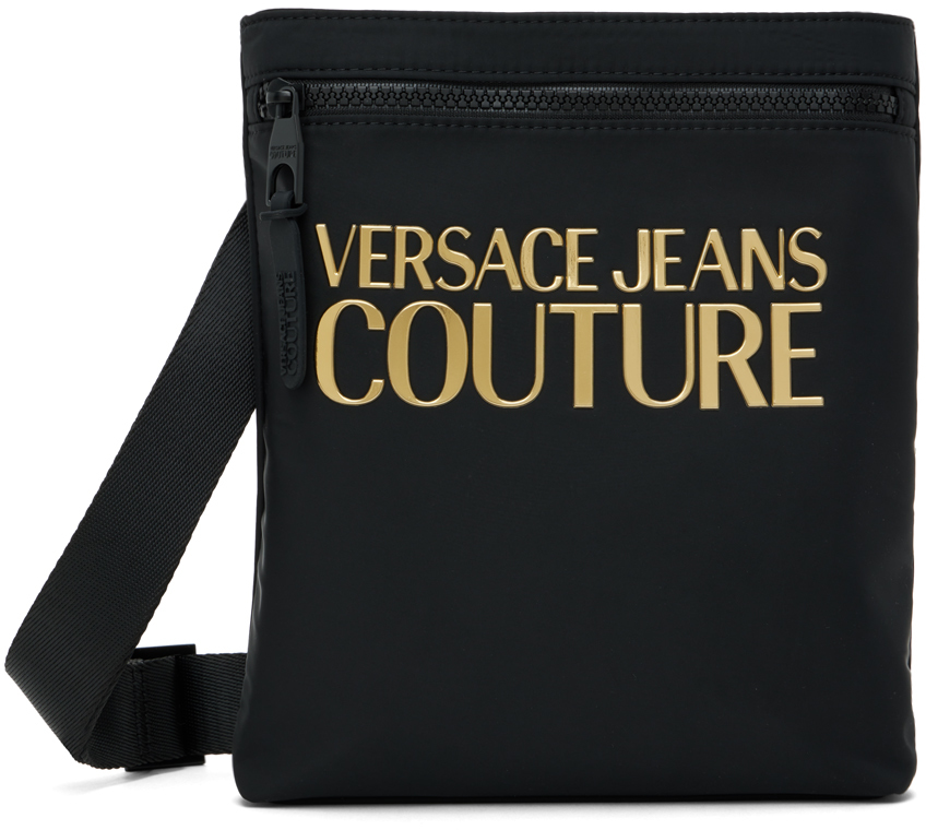 Versace Jeans Couture Black Logo Couture Bag In Eg89 Black/gold