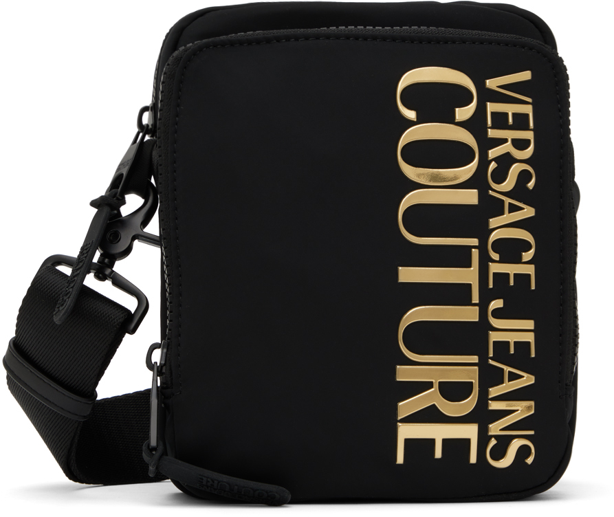 Versace Jeans Couture Black Zip Bag In Eg89 Black/gold