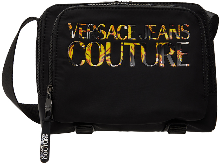 Versace Jeans Couture Black Bonded Messenger Bag In Em09 Black Multi