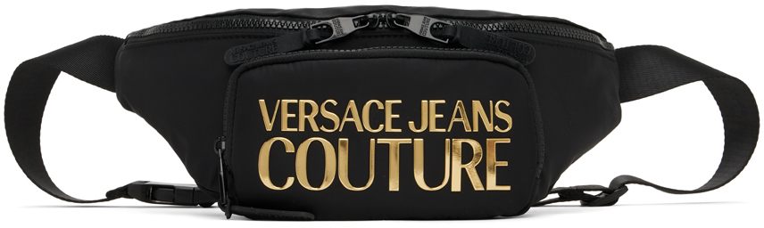 Shop Versace Jeans Couture Black Range Belt Bag In Eg89 Black/gold