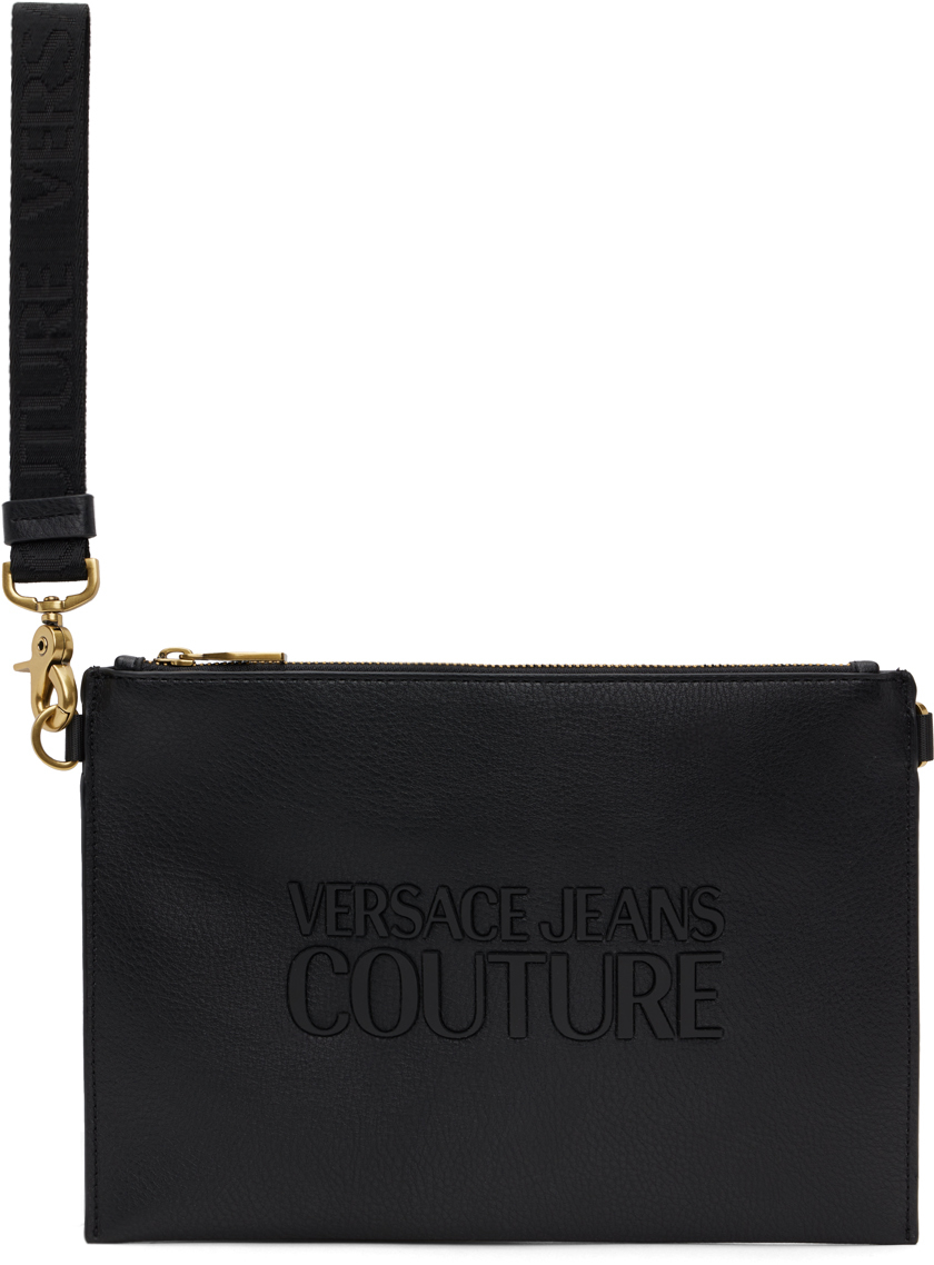 Versace Jeans Couture Black Rubberized Logo Pouch In E899 Black