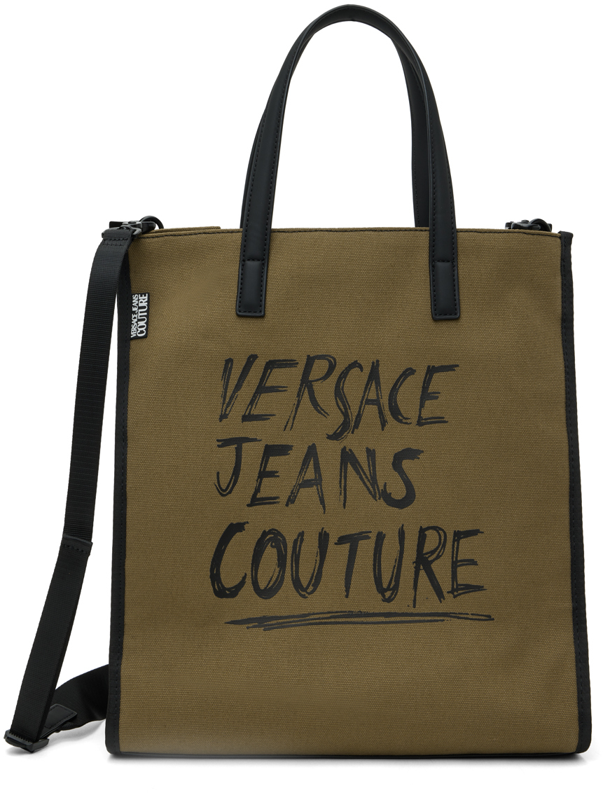 Versace Jeans Couture: Khaki Handwritten Logo Tote | SSENSE